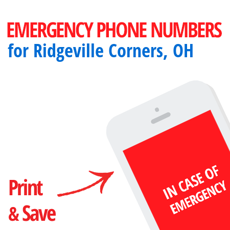 Important emergency numbers in Ridgeville Corners, OH