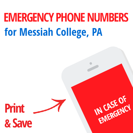 Important emergency numbers in Messiah College, PA